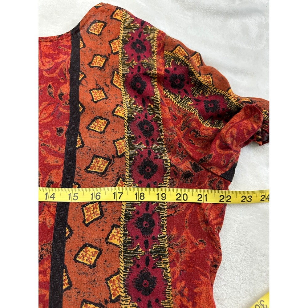 Rabbit Rabbit Rabbit Designs Vintage Boho Rayon Print Blouse Red Orange 12P - Picture 8 of 9